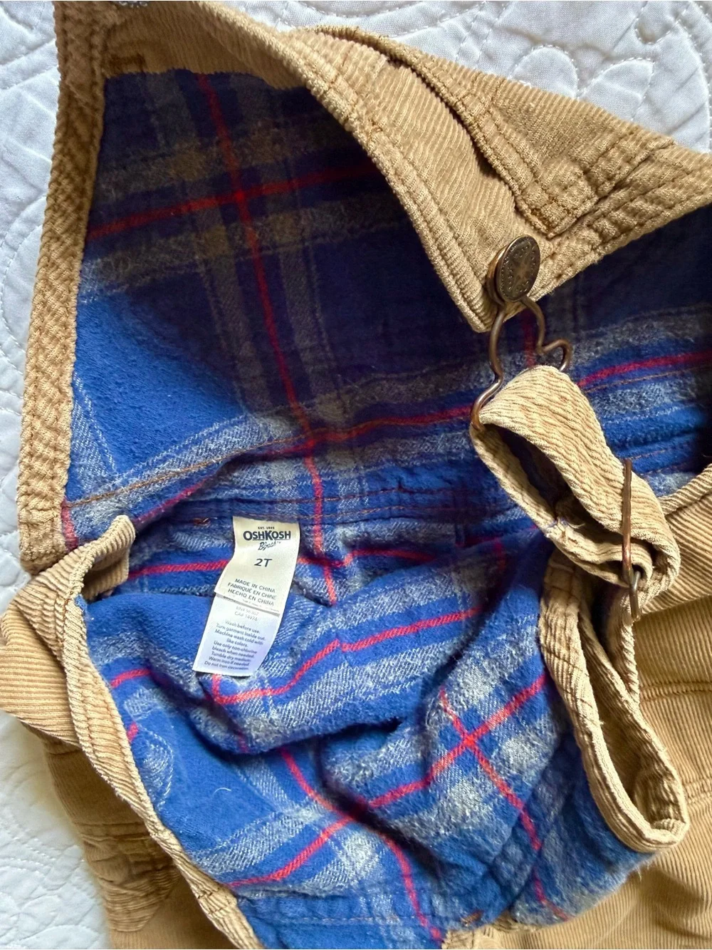 Oshkosh B'gosh Lined Toddler 2T Bib Overalls Brown Corduroy